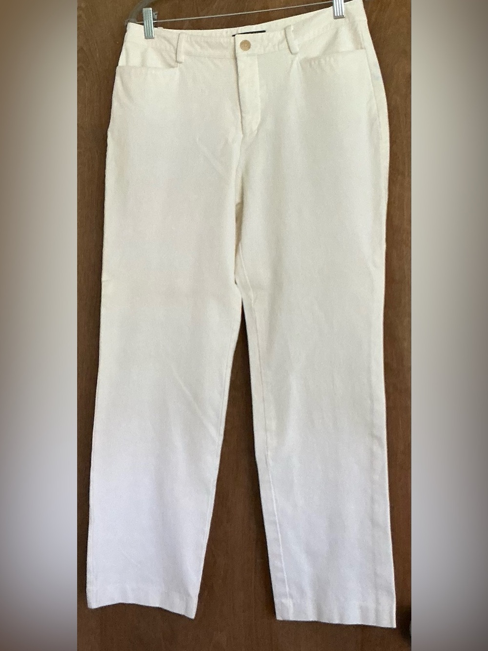 Lauren Ralph Lauren Women White Straight Leg Ankle Pants Flat Front Chino 8 Prep